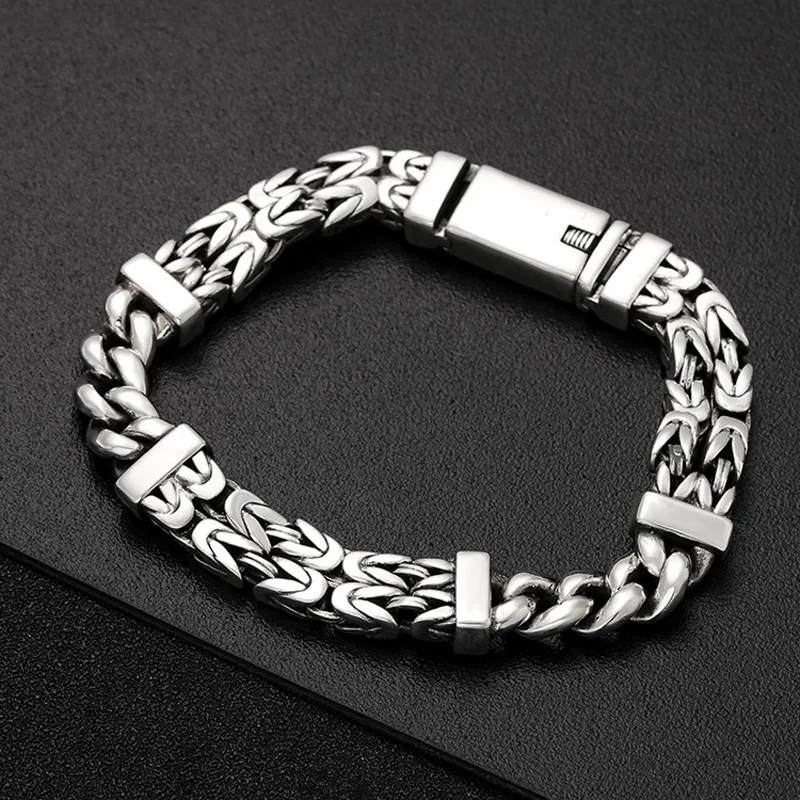 BOCAI NEW S925 Sterling Silver Vintage Personality Peace Pattern Buckle Men's Bracelet