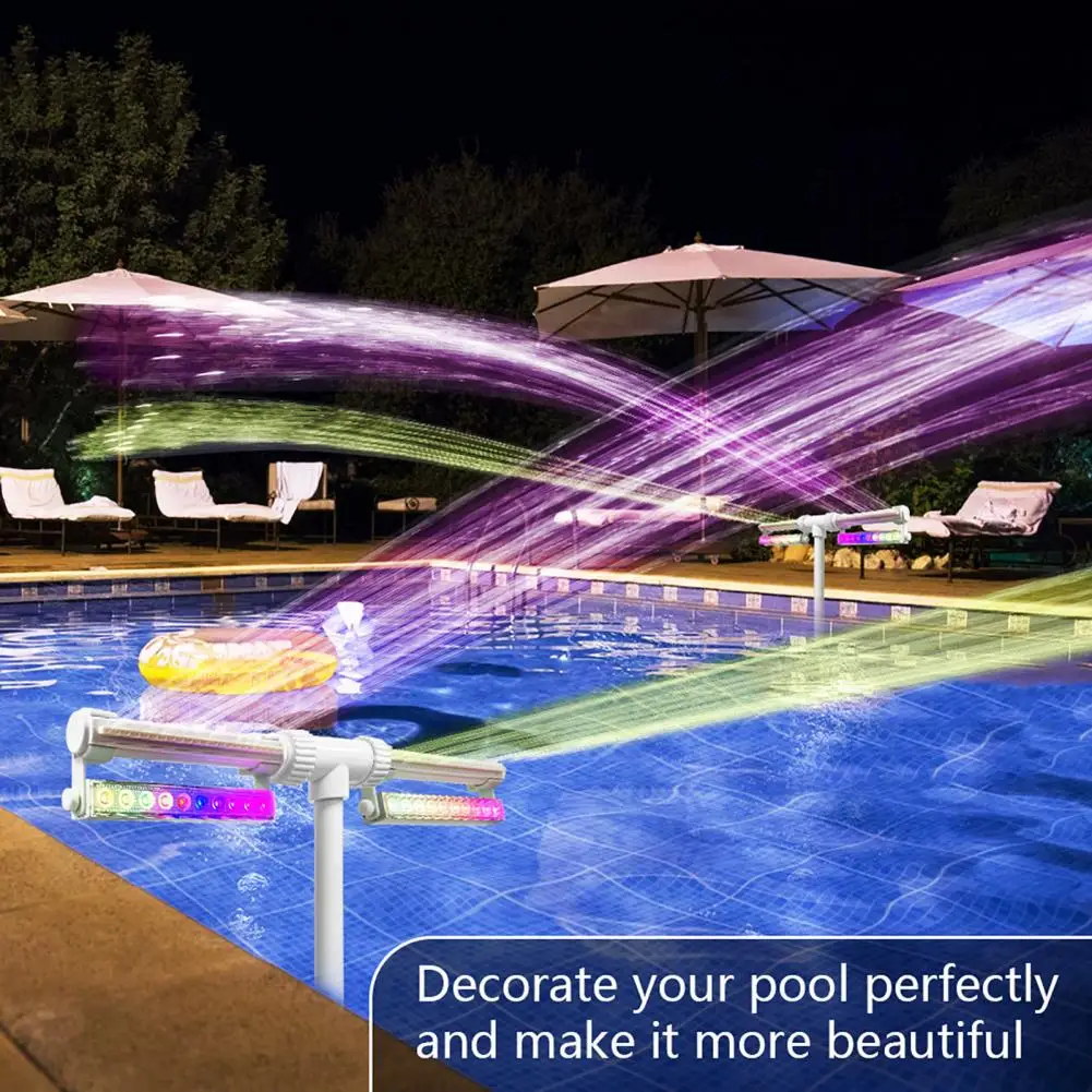 

Outdoor Pool Fountain with 7 Color LED Light Adjustable Dual Spray Pool Water Fountain Pool Waterfall Sprinkler Cooler for Above