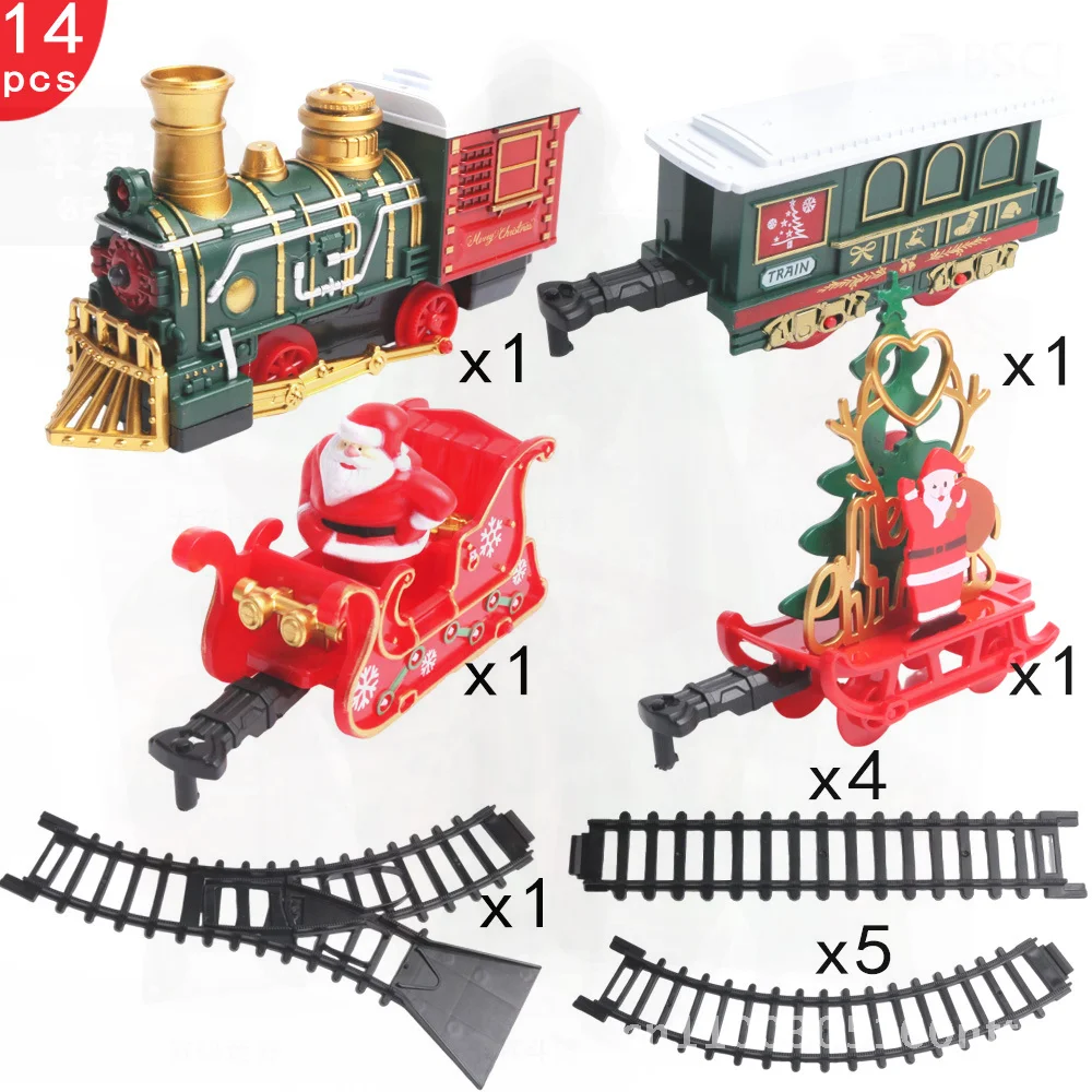 Christmas Train Children's Toy Gift Retro Electric Track Train with Light And Music for Kids 4-6 Years Old Plastic Interactive