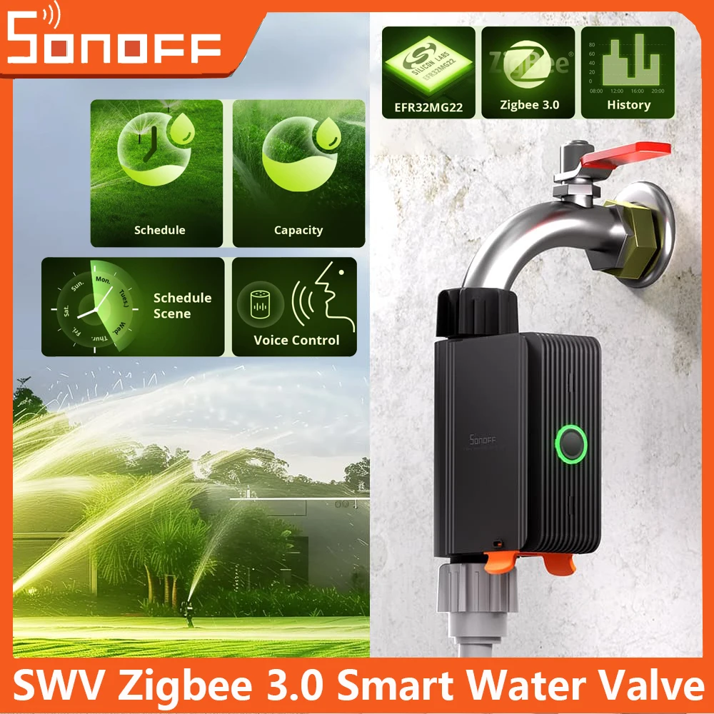 SONOFF SWV Zigbee Smart Water Valve IP55 Sprinkler Automatic Irrigation Remote Control Time Schedule via eWeLink Alexa Google