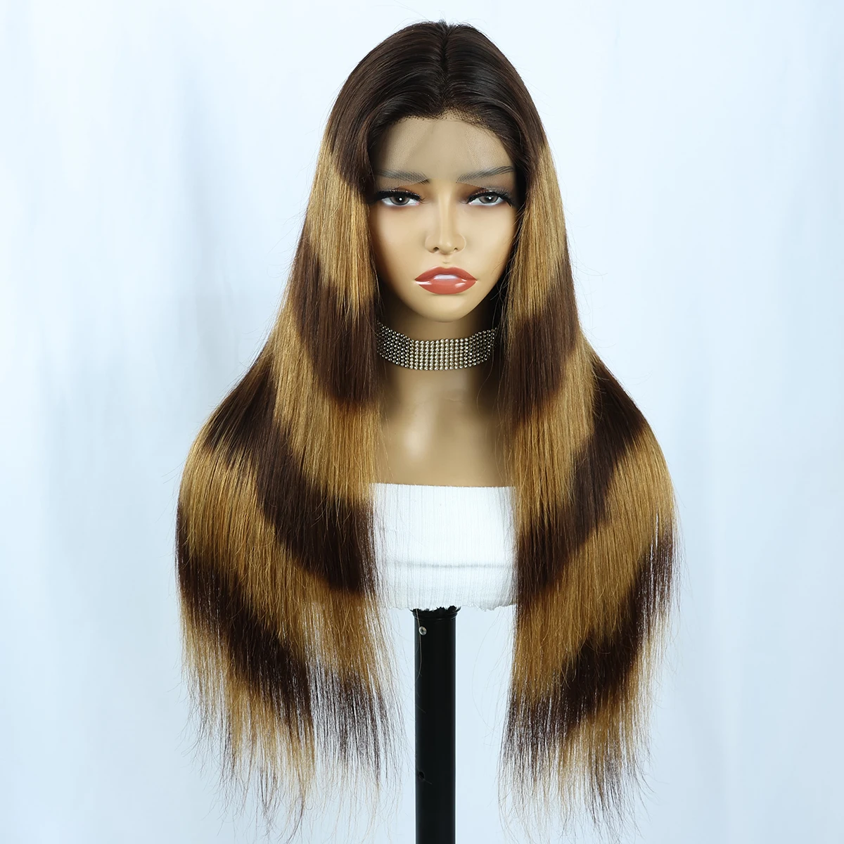 Wig Renda Depan Miss Rola Omber Wig Fashion Wig Rambut Manusia Lurus Remy Wig Penutup Renda 4X4 Coklat Omber Brasil
