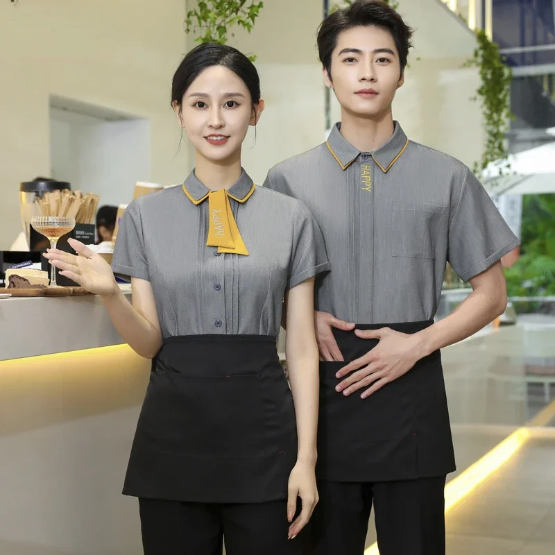 

Female Work Wear Overalls Waiter Overalls Short-sleeved Hotel Waitress Uniform Restaurant Bar Catering Cafe Work Wear Uniforms