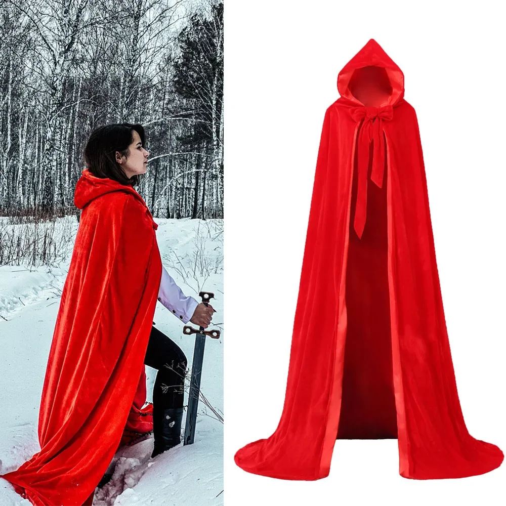 Unisex Adult Velvet Hooded Cloaks Halloween Witch Cape for Men and Women Full Length Cosplay Costumes Outdoor Coat Gothic Shawl