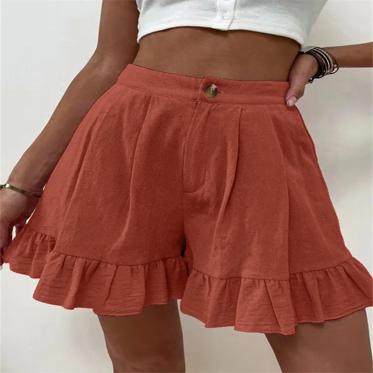 Summer Women's Shorts Buttons High Waist 16 Colors Fashion High Waist Basic Casual Wide-leg Pants