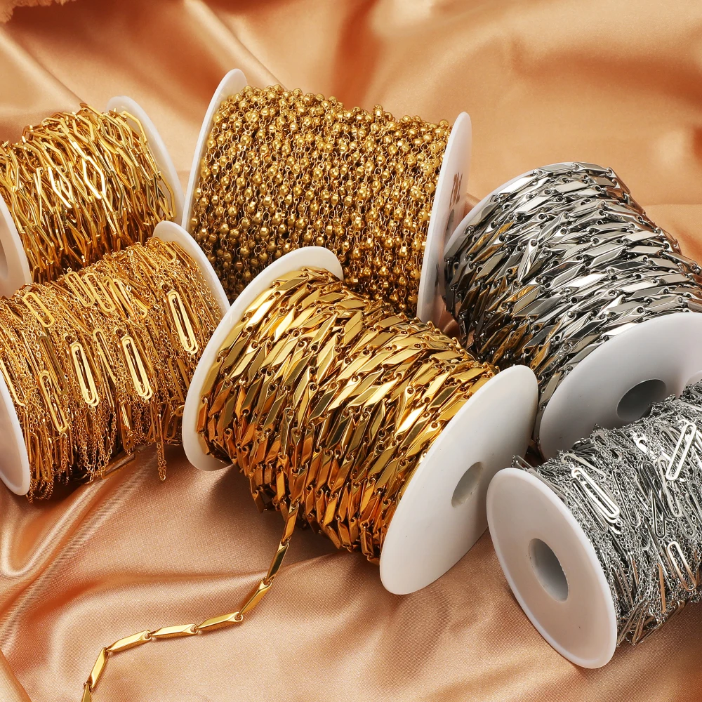 1 Meter Edelstahl-Goldperlenketten für DIY-Schmuckherstellung, Ohrringe, Armbänder, Halsketten und Körperketten – Detail 5