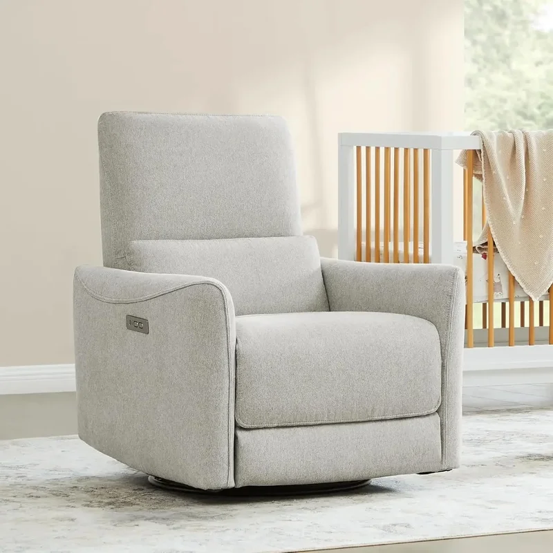 Swivel Glider Power Recliner Chair with Lumbar Support, FSC Certified Fabric, Dove Grey, Ideal for Living Room and Nursery