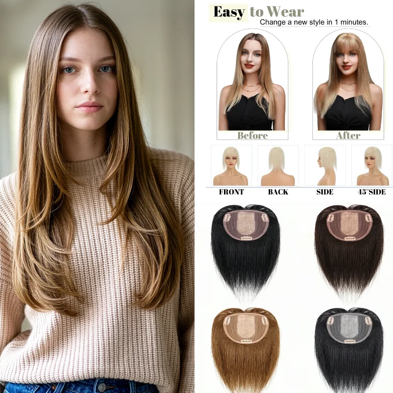 topper-in-capelli-umani-al-100-8x12cm-30cm-lisci-realizzati-a-macchina-8-p4-27-con-frangia-stile-casual-da-ufficio-vendita-all'ingrosso