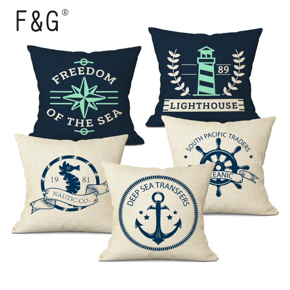 

Voyager Deep Sea Exploration Pillow Covers Decorative Sea Lighthouse Ship's Anchor Cushions Home Decor Linen Throw Pillowcase