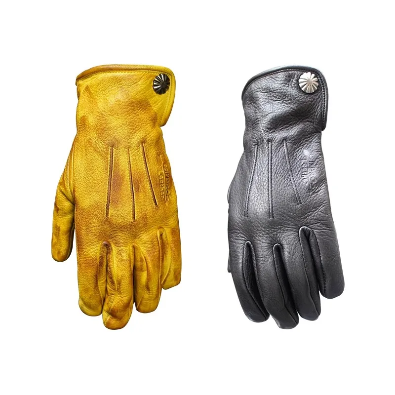 

Winter deerskin locomotive gloves, full finger warm old leather motorcycle gloves