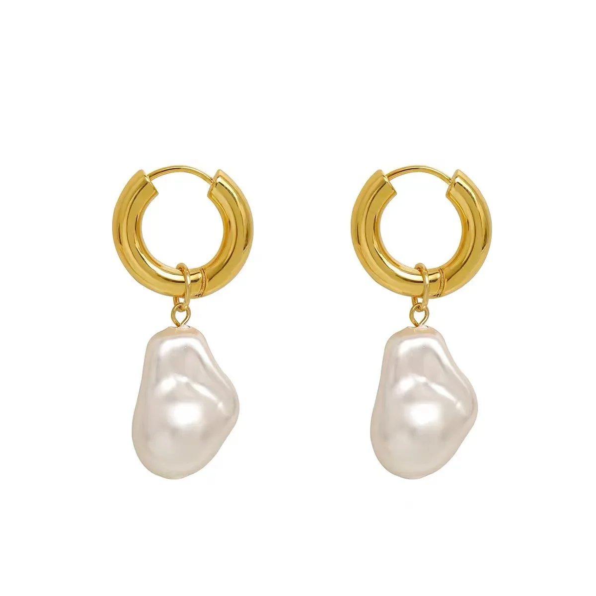 Circle Drop Earrings New Vintage Baroque Pearl Earrings Gold Color Round Earclip Women Temperament Elegant Jewelry Party Gift