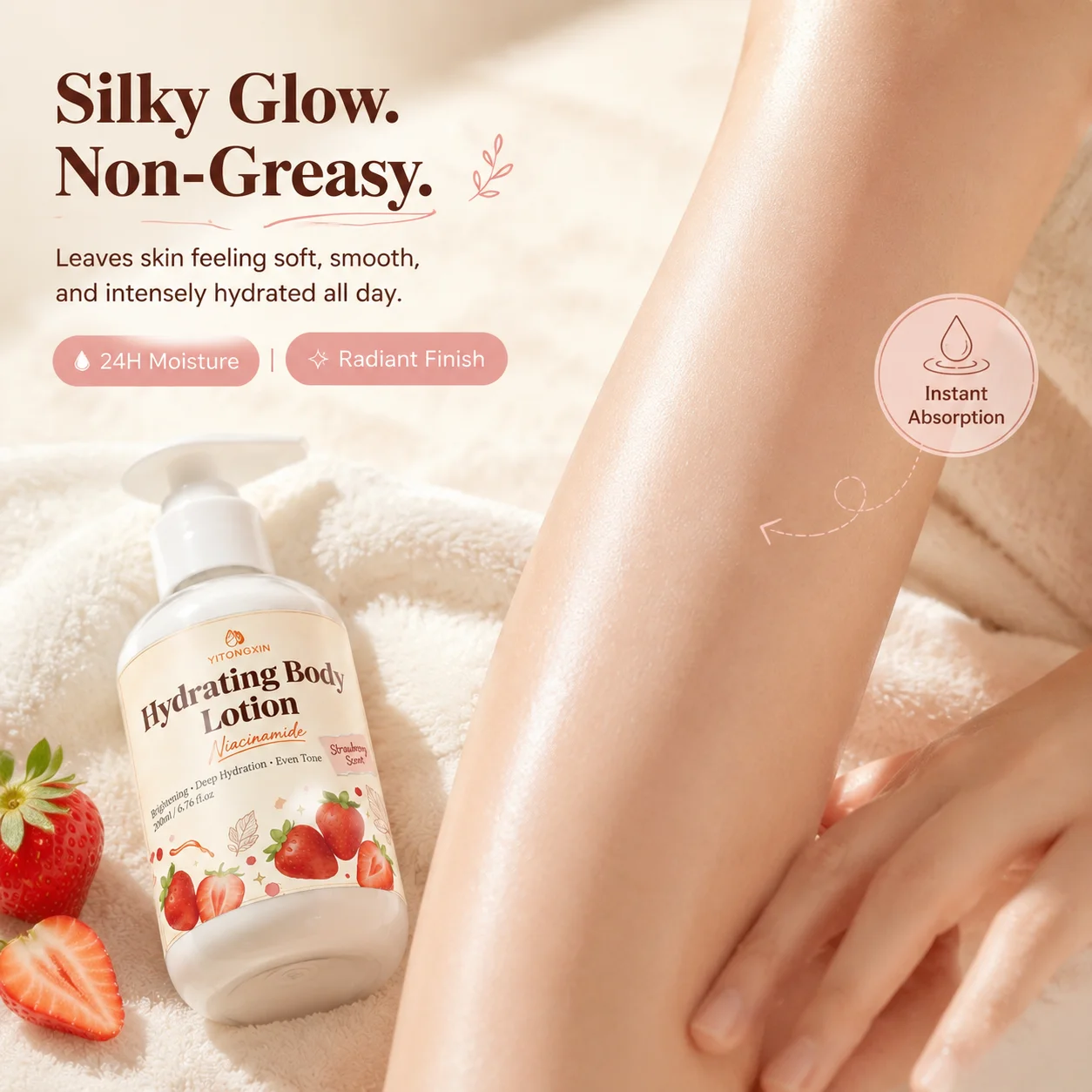 Moisturizing Body Lotion Niacinamide Strawberry Scent Deep Hydration Brightening Even Skin Tone 200ml