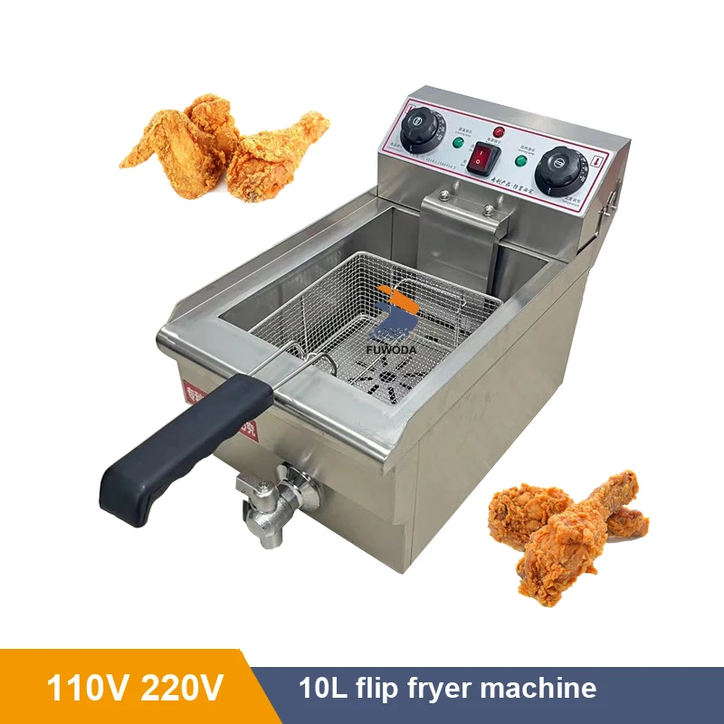 Commercial 10L Deep Fryer Electric 110/220V Chicken French Fries Fryer Reversible Heating Pipe Frying Oven Machine