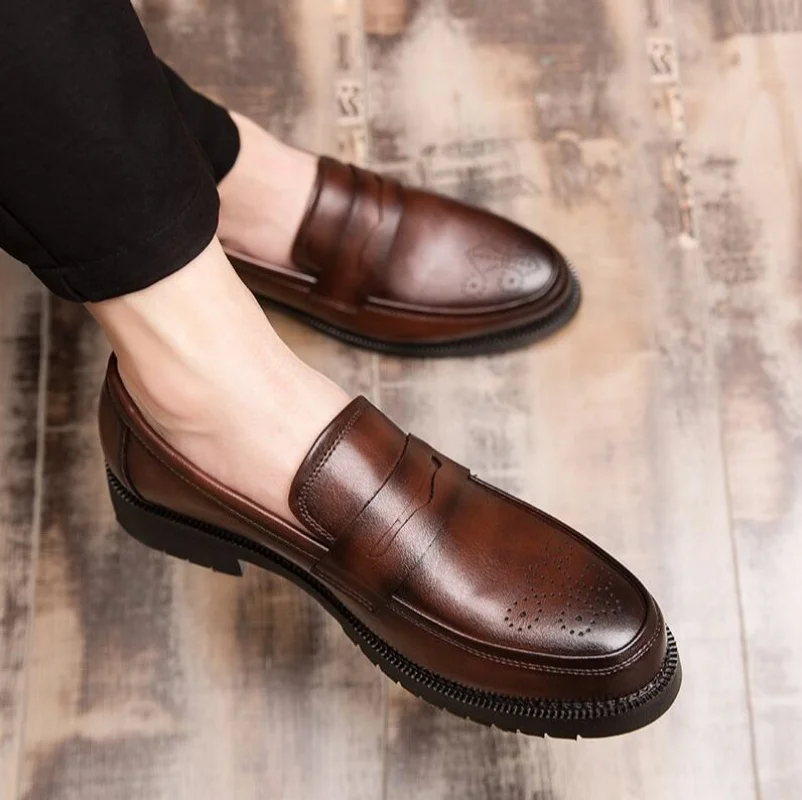 

Formal Men's Leather Shoes British Style Oxford Loafers Round Toe Breathable Non-Slip Business Dress Wedding Office Casual Shos