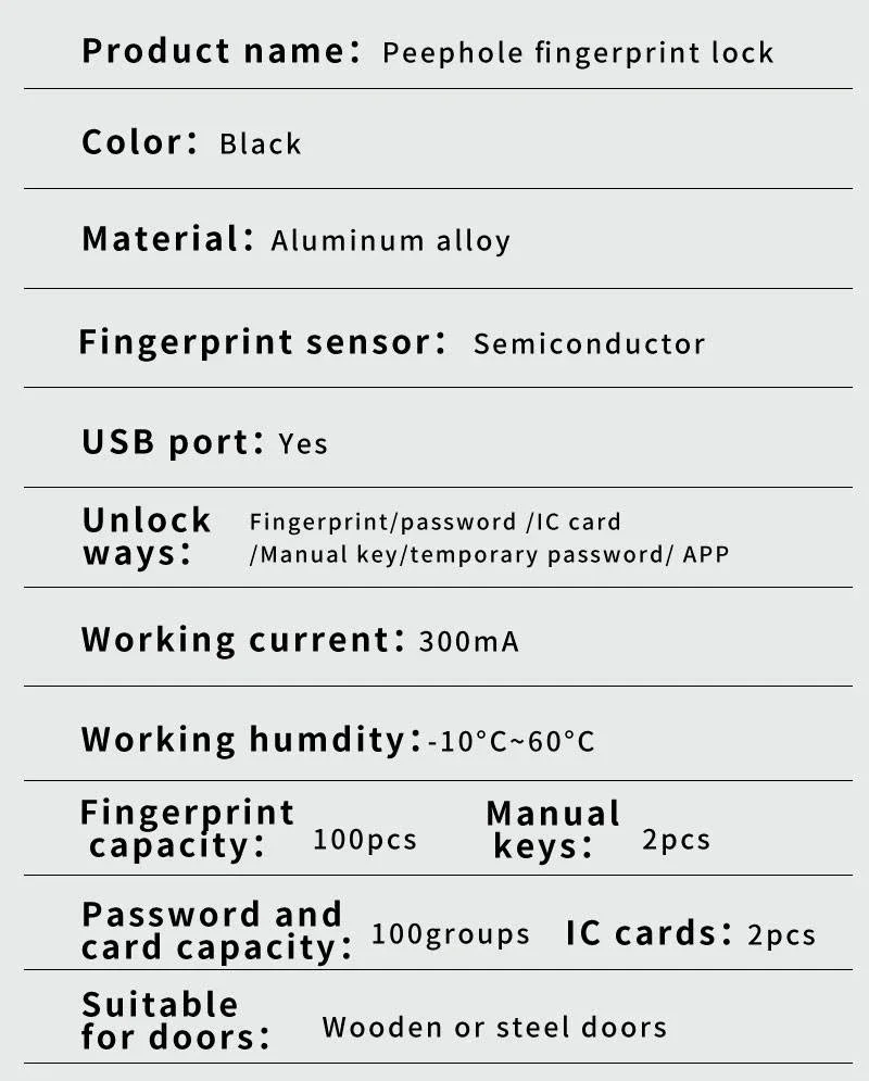 HD Screen Digital Door Lock Tuya Wifi Biometric Fingerprint Smart Locks Video Keys Combination Electronic Door Lock