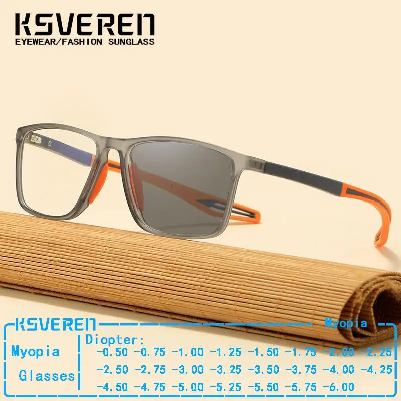 

Men Women TR90 Square Sport Photochromic Nearsighted Glasses Refractive Astigmatism Lenses Anti Reflection 0 -0.5 To -6.0