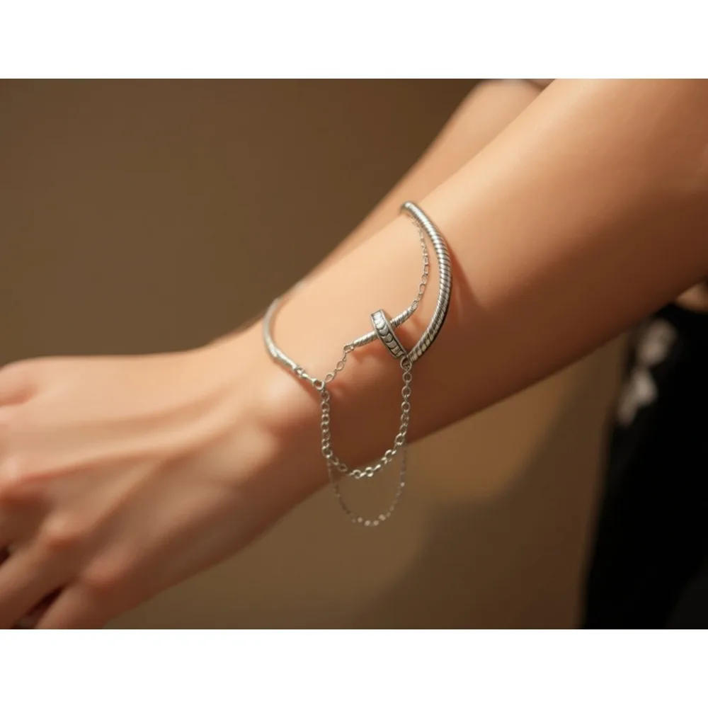 

Браслеты из стерлингового серебра 925 пробы с сердечками, бабочками и змеевидной цепочкой для женщин, регулируемые, длина от 6,7 до 7,9 дюймов