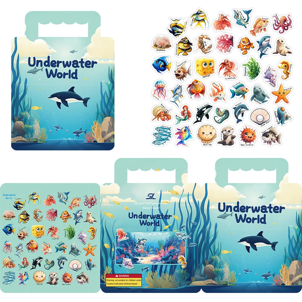 Jelly Sea Animal Sticker Books Set Including 40 Patterns for Kids Scrapbook Gifts Early Education Cultivating Concentration