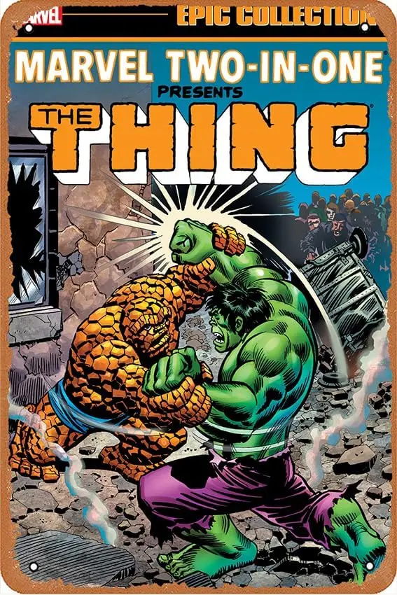 Vintage Tin Signs The Thing Fantastic Four vs The Incredible Comic Book Poster Metal Signs Poster Wall Decor Design for Cafes Ba