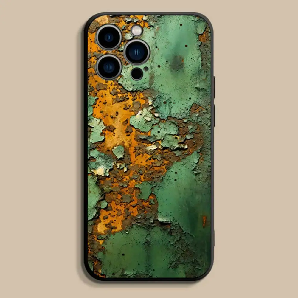 레트로 인더스트리얼 스타일 러스티 폰 케이스 아이폰 17,16,15,14,13,12,프로,맥스,플러스,E,SE4,에어,미니 블랙 소프트 커버