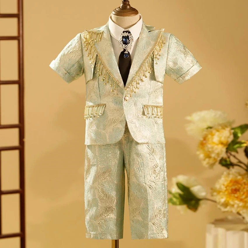 

4PCS Children's Formal Prom Suits Wedding Birthday Baptism Party Evening Gown Kids Piano Performance Costume Boys Sets A2853