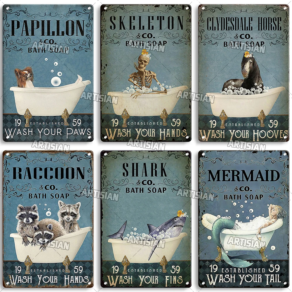 Artisian Bathroom Metal Sign Washing Room Tin Poster Toilet Decorative Plate Bath Soap Wall Decor Garage Bar Pub Club Hotel Cafe