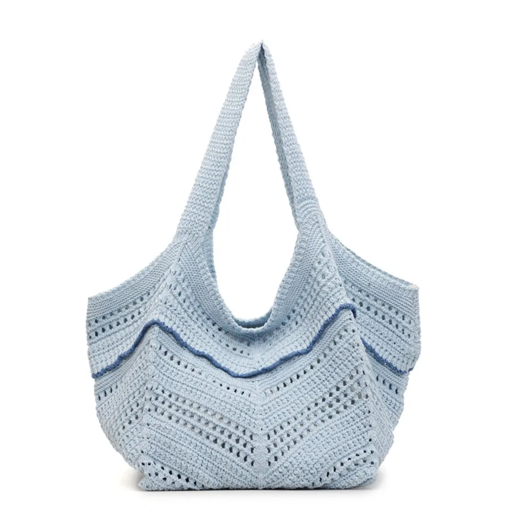 

Trendy Handmade Crochet Bag Leisure Hollow Knitted Tote Bag Large Capacity Boho Weave Shoulder Bag Travel