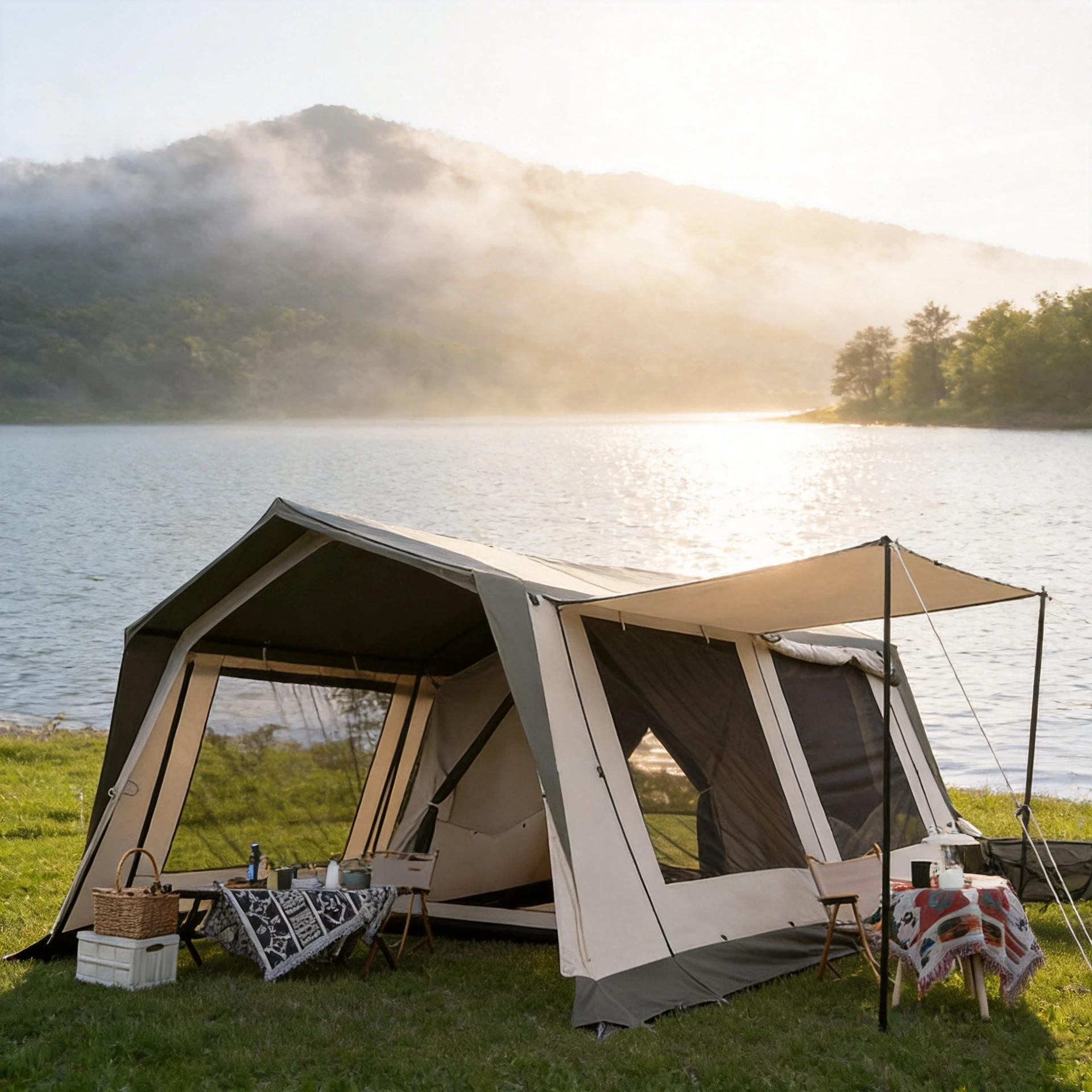 tent outdoor camping tent camp one room and one living room double layer thickened rainproof and windproof canopy RV camping