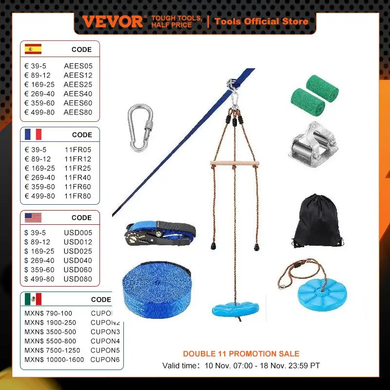 Imagem -01 - Kit Vevor Zip Line para Crianças e Adultos Assento e Guiador de Quintal Configuração Rápida Exterior até 500 lb 52 Pés kit vevor zip line para criancas e adultos assento e guiador de quintal configuracao rapida exterior ate 500 lb 52 pes 01