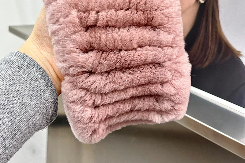 Frauen Echt Rex Pelz Handgemachte Stretch Schal Stricken Echte Rex Kaninchen Fell Stirnbänder Mädchen Natürliche Pelz Ring Gugel Snood Schals Winter – Detail 18