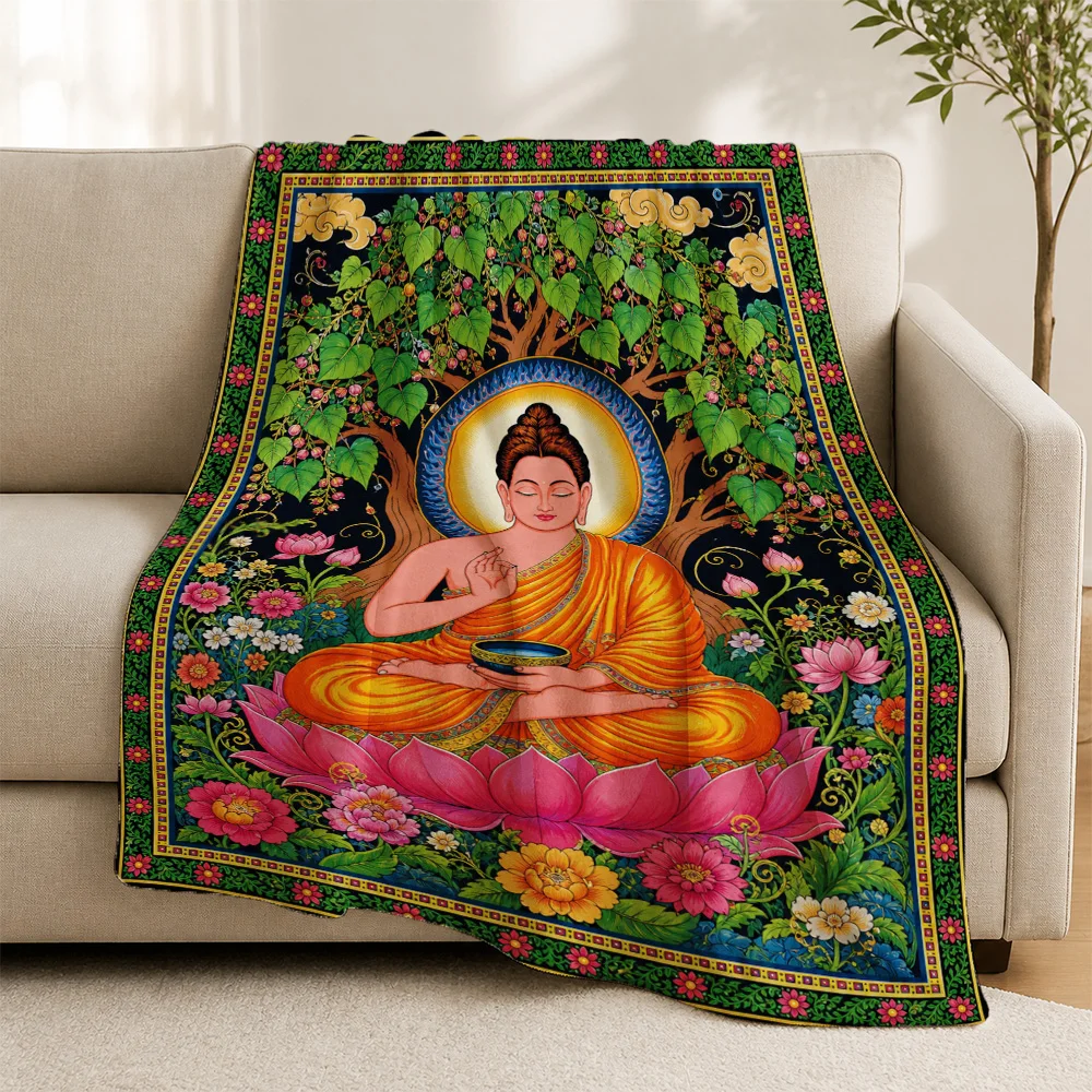 Spiritual Buddha Sofa Throw Blanket Cushion Cover Tapestry Art Garden Sacred Meditation Yoga Room Décorment Textile Plush Gift f