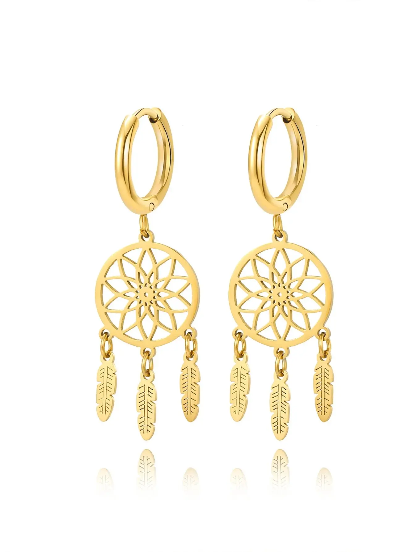 Luxury 316L Stainless Steel Dream Catcher Ear Drop Huggie Earrings Titanium Steel Myth Blessing Earring Jewelry Women Gift