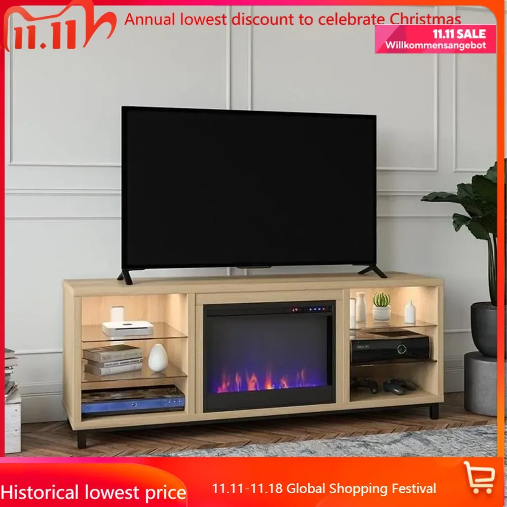 Lumina Fireplace TV Stand, Deluxe 70, Blonde Oak muebles para el hogar  tv stand living room furniture