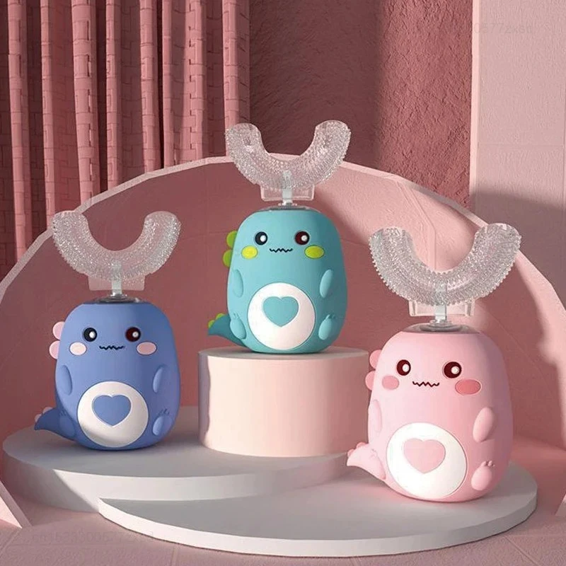 Children U-shaped Electric Toothbrush 360 Degrees Smart Cartoon Kids Silicone Toothbrush Automatic Rechargeable Sonic Toothbrush