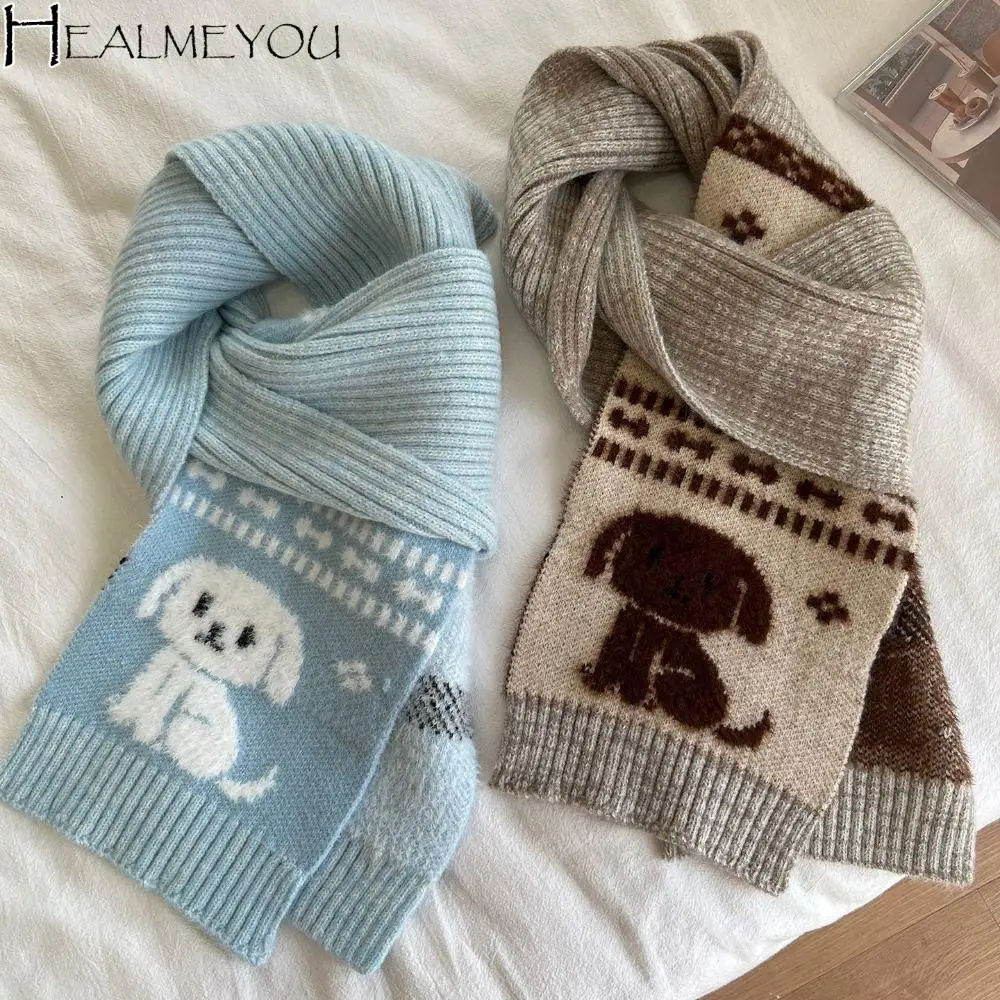 

Милый крутой вязаный шарф с рисунком кота, пушистый жаккардовый шейный платок для щенка, велосипедный шейный платок в японском стиле, повседневный зимний шерстяной шарф, осень