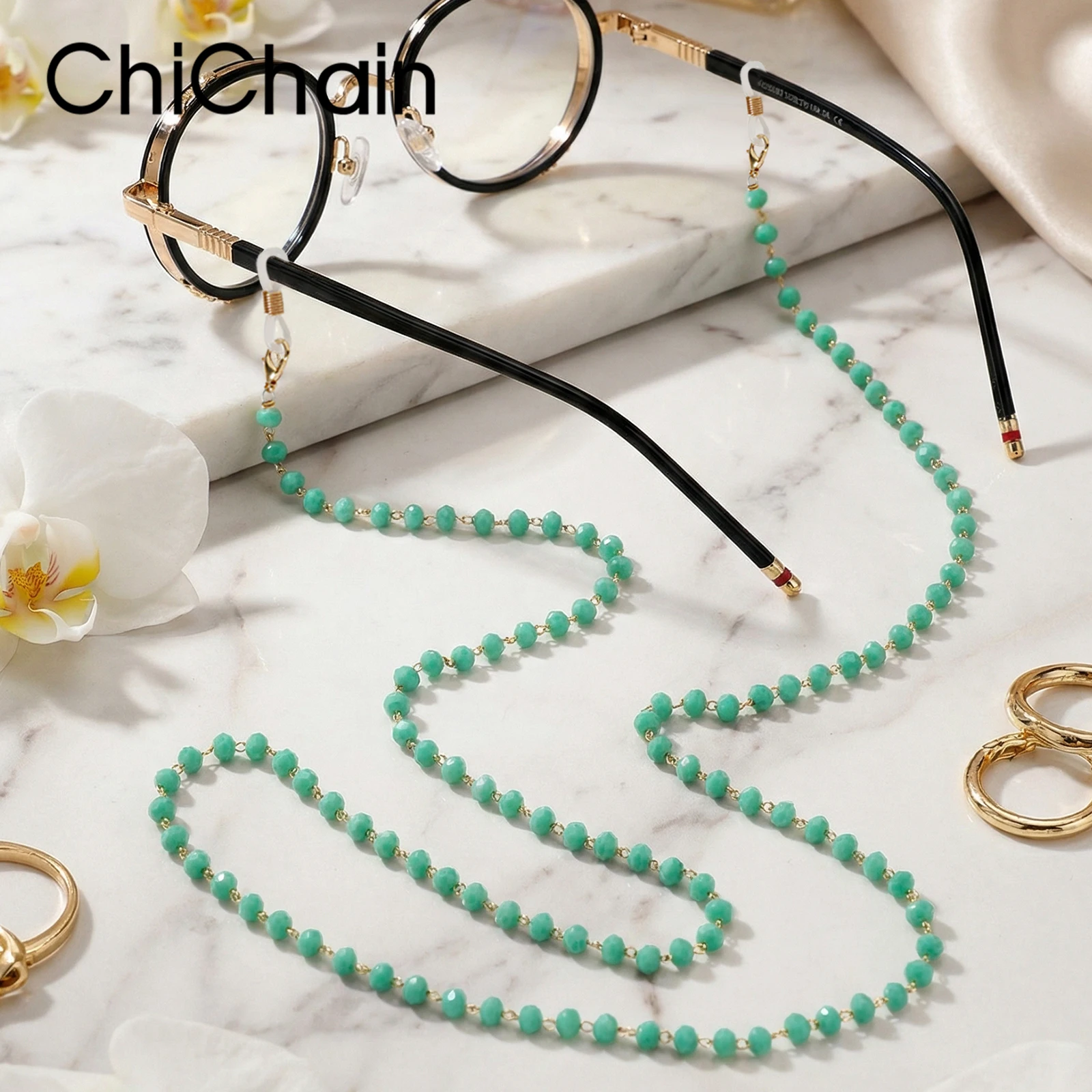 Classic Black Pearl Acrylic Beaded Glasses Chain with silicone anti-skid adjustable eyewear attachments for all glasses