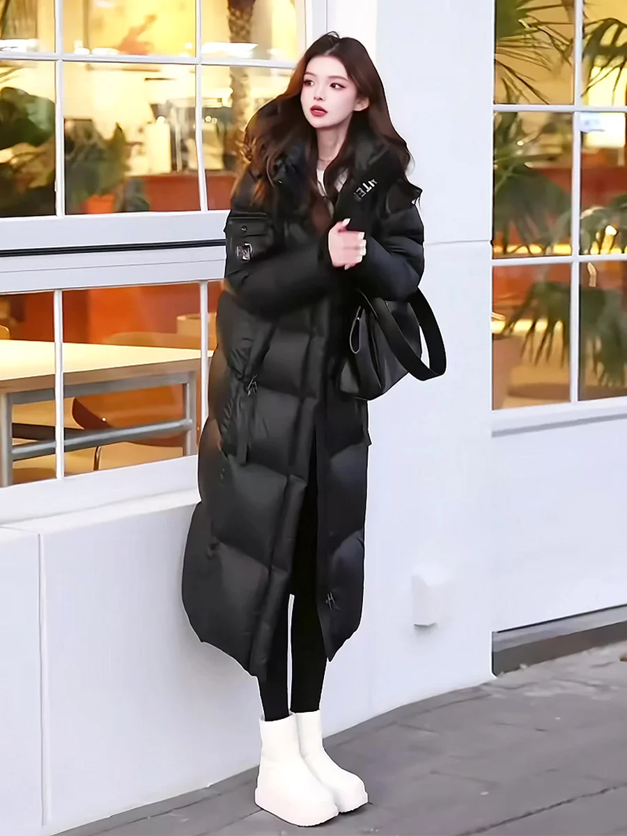 Novo Casaco Longo Branco de Inverno para Mulheres, Ultra Resistente ao Frio, Design Casual com Zíper