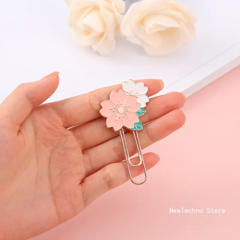 1pc Pink Sakura Flowers Metal Bookmark Exquisite Cherry Blossom Paper Clip metal bookmark