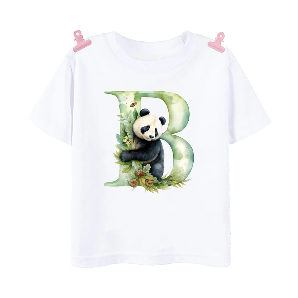 Lettera A-Z Panda camicia per bambini stampata ragazzi ragazze maglietta a maniche corte bambino vestito estivo top maglietta Casual vestiti per bambini carini