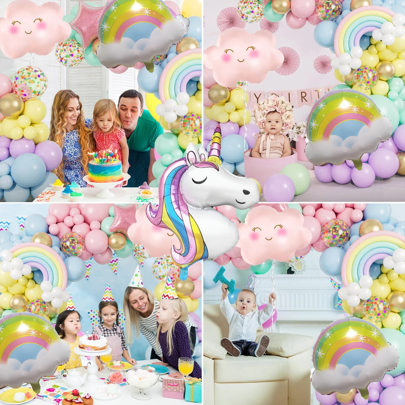 138pcs Rainbow Unicorn Balloons Garland Arch Kit Girls Birthday Party Decoration Kids Baby Shower Girl Supplies