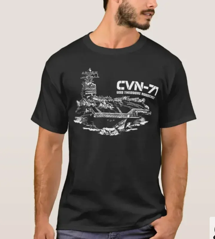 Retro USS Theodore Roosevelt CVN-71 Aircraft Carrier T-Shirt 100% Cotton O-Neck Summer Short Sleeve Casual Mens T-shirt