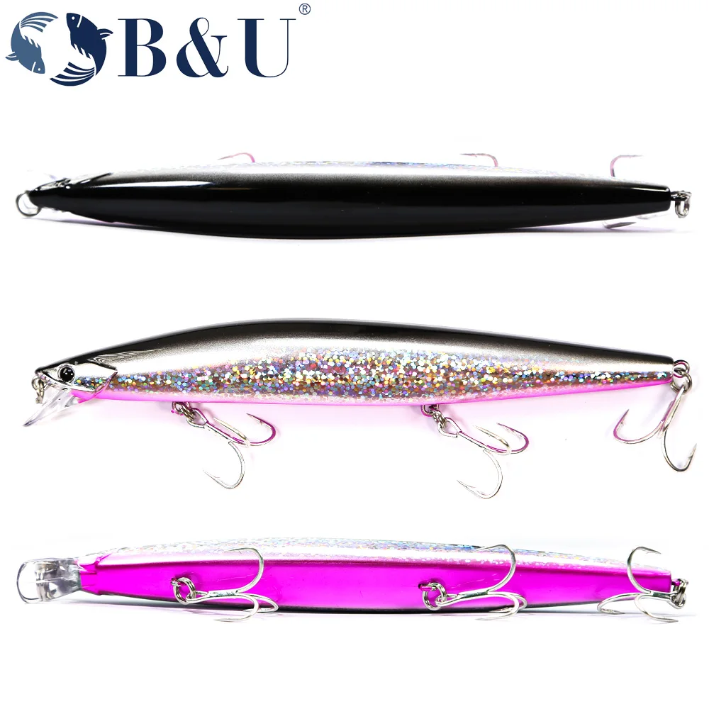 B&U 140mm 25.2g Ultra Long Casting Slow Sinking Saltwater Minnow Sea Fishing Lure Artificial Large Hard Baits