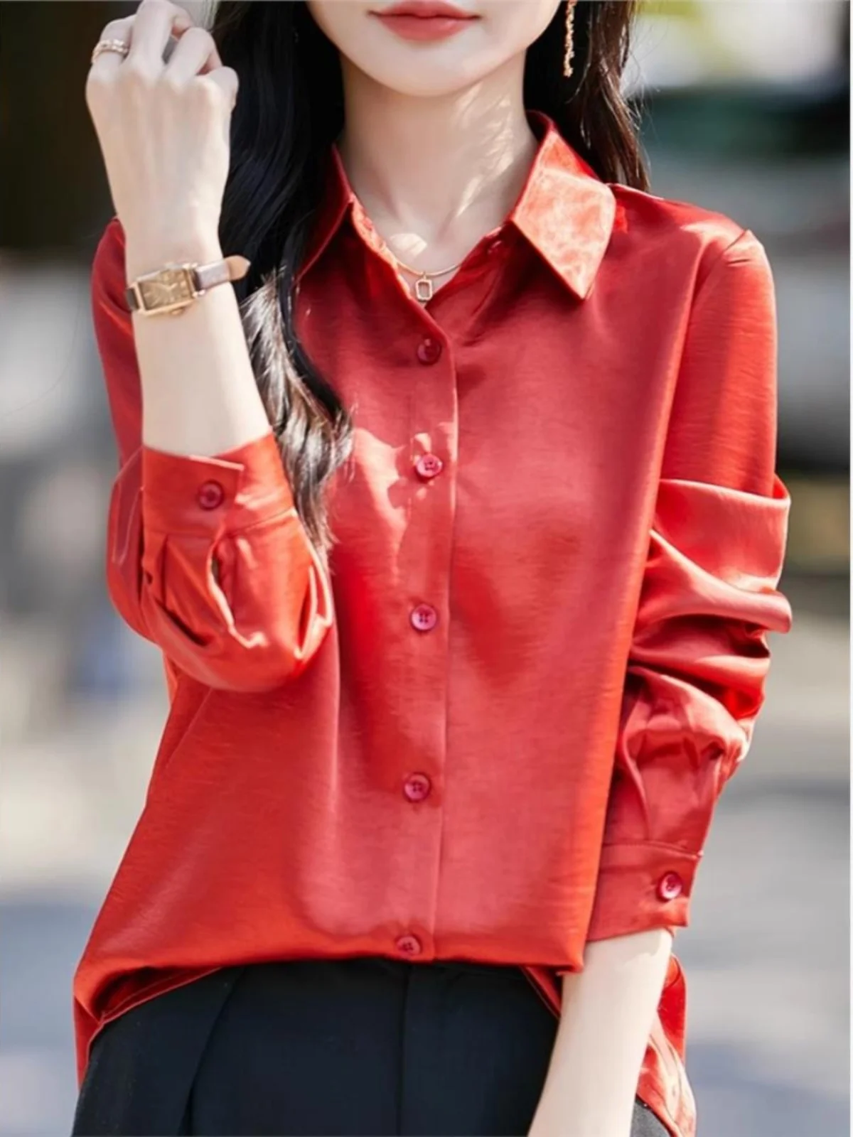 Início da primavera 2025 gola de seda de alta qualidade feminina irt cor pura emagrecimento casacos de seda coreano sle longo sve