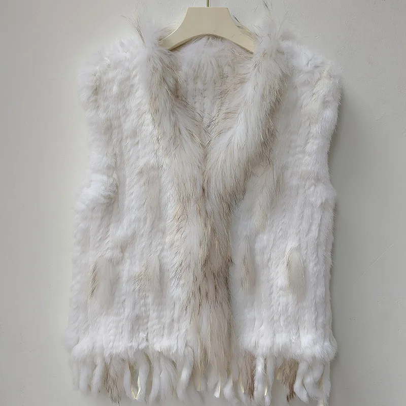 2025 Autumn Knitted Real Rabbit Fur Vest Women Warm Winter Genuine Fur Gilets Female Causual Genuine Fur Waistcoat