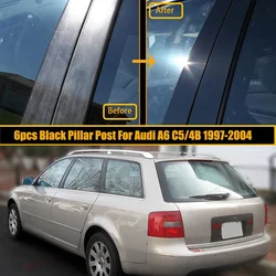6Pcs Car Door Pillar Posts Decal Cover For Audi A6 C5/4B 1997-2004 BC Column Exterior Glossy Black  Trim Stickers Accessories