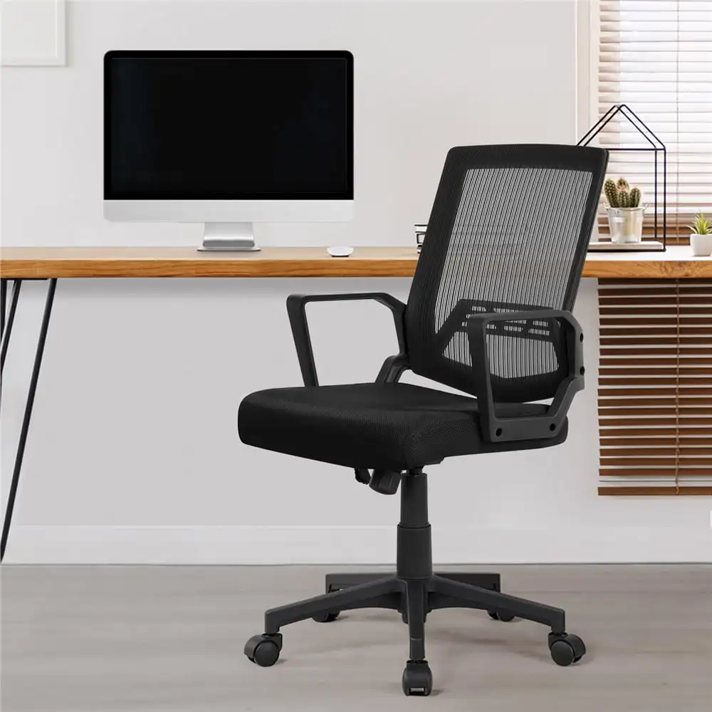 Altura ergonômica ajustável Mesh Office Chair, Mid-Back, Preto