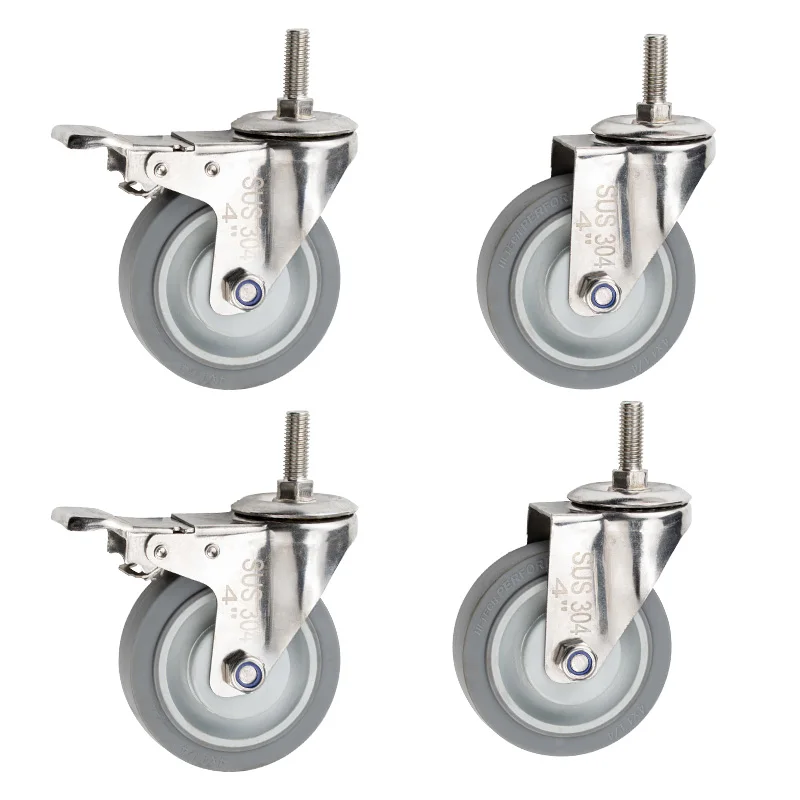 4units 5inch medium304 stainless steel TPR Casters mute no rust rigid swivel brake wheel double bearing Industrial casters