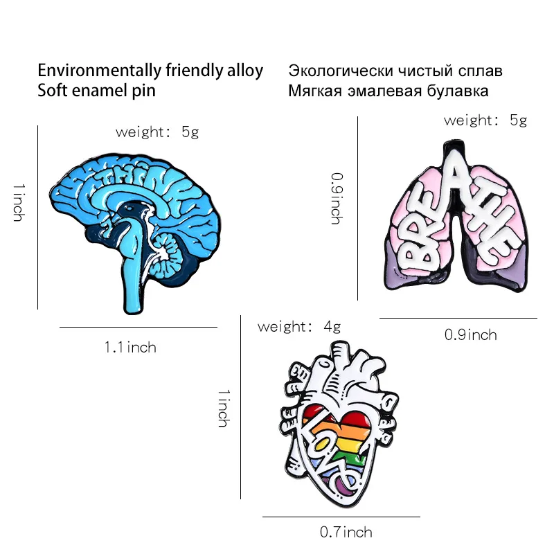 Human Heart Organ Kidney Brain Enamel Pin Love Breath Mind Medicine Anatomy Brooch Body Jewelry Badge Doctor Nurse Brooch Gift