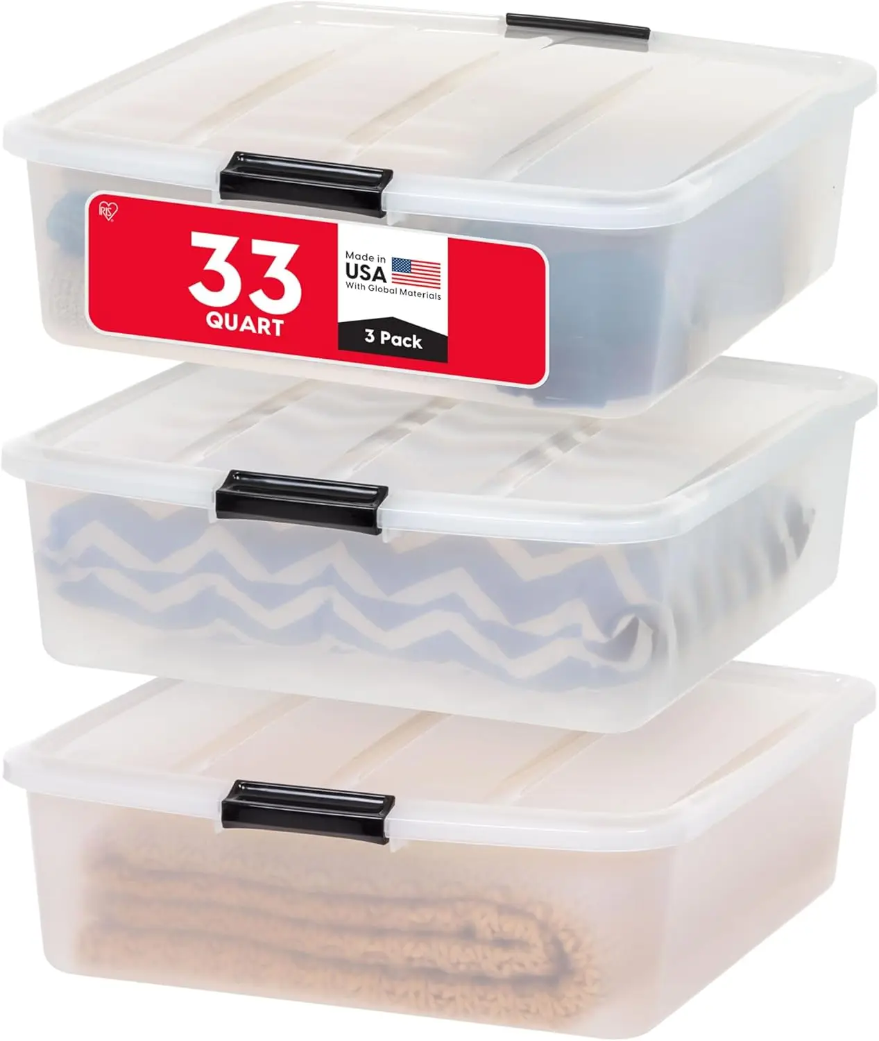 

33 Qt Under Bed Storage Bins with Lids & Buckles, 3-Pack Clear Plastic Organizer for Clothes Shoes