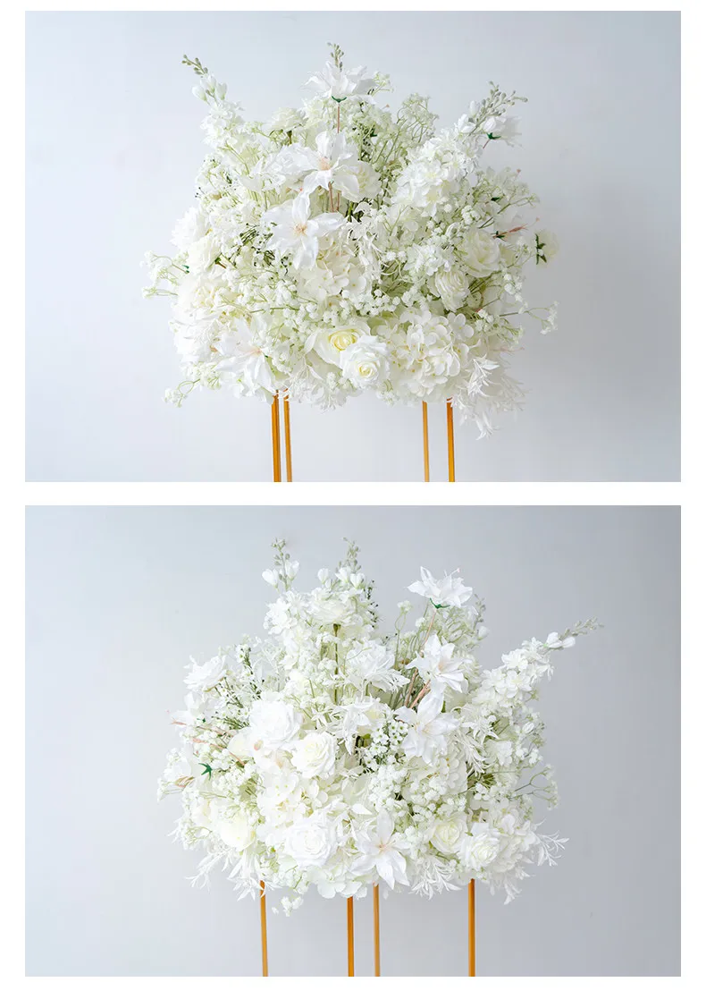 Weiße Serie Künstlicher Hochzeitsbogen Blumen-Set Rosen-Blumenarrangement für Foto-Hintergrund Zeremonie Party Bühnen-Dekoration – Detail 4