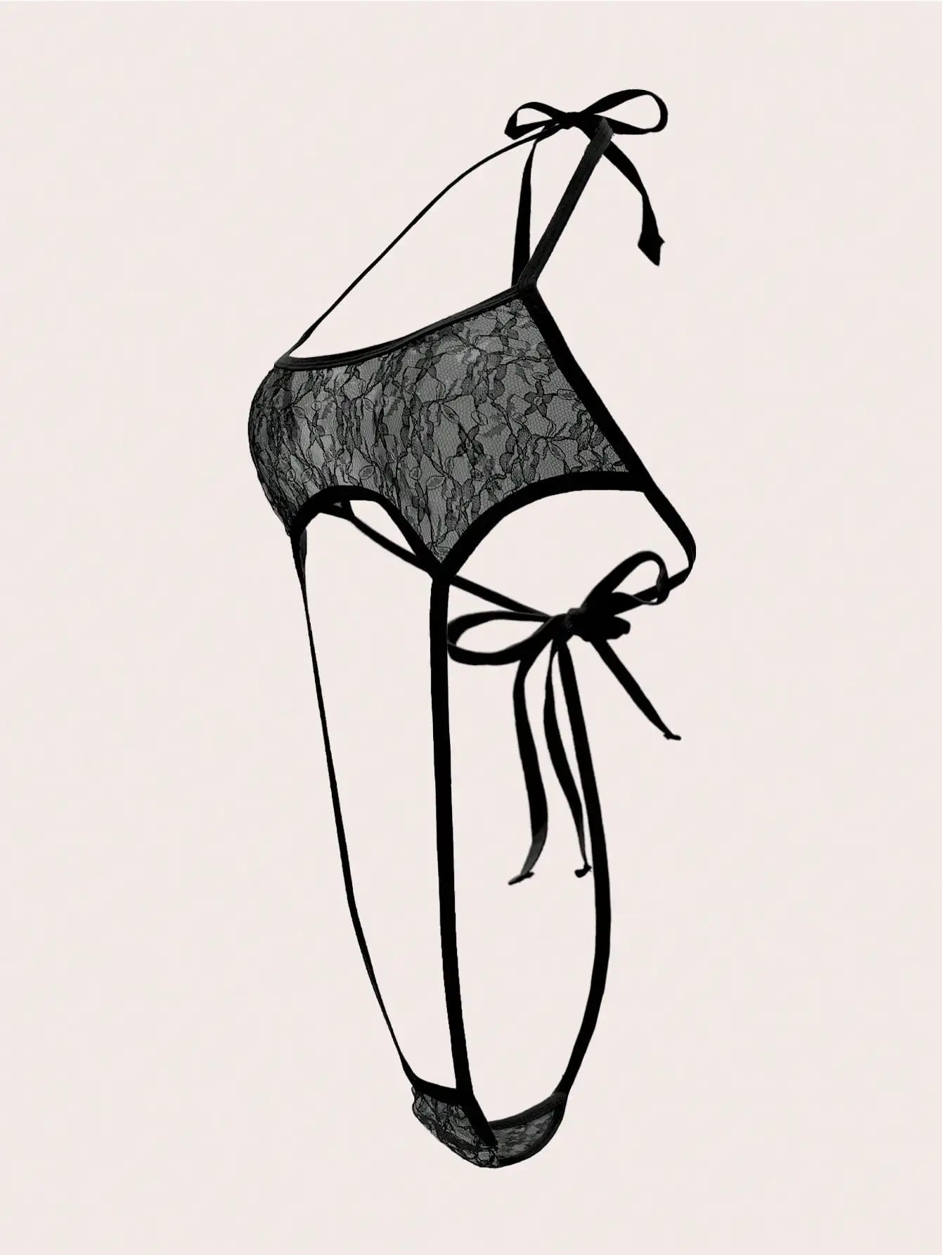 A Set Of Women's Sexy Underwear Sexy Jumpsuit Hanging Neck Mesh Stitching Thong - Image 5